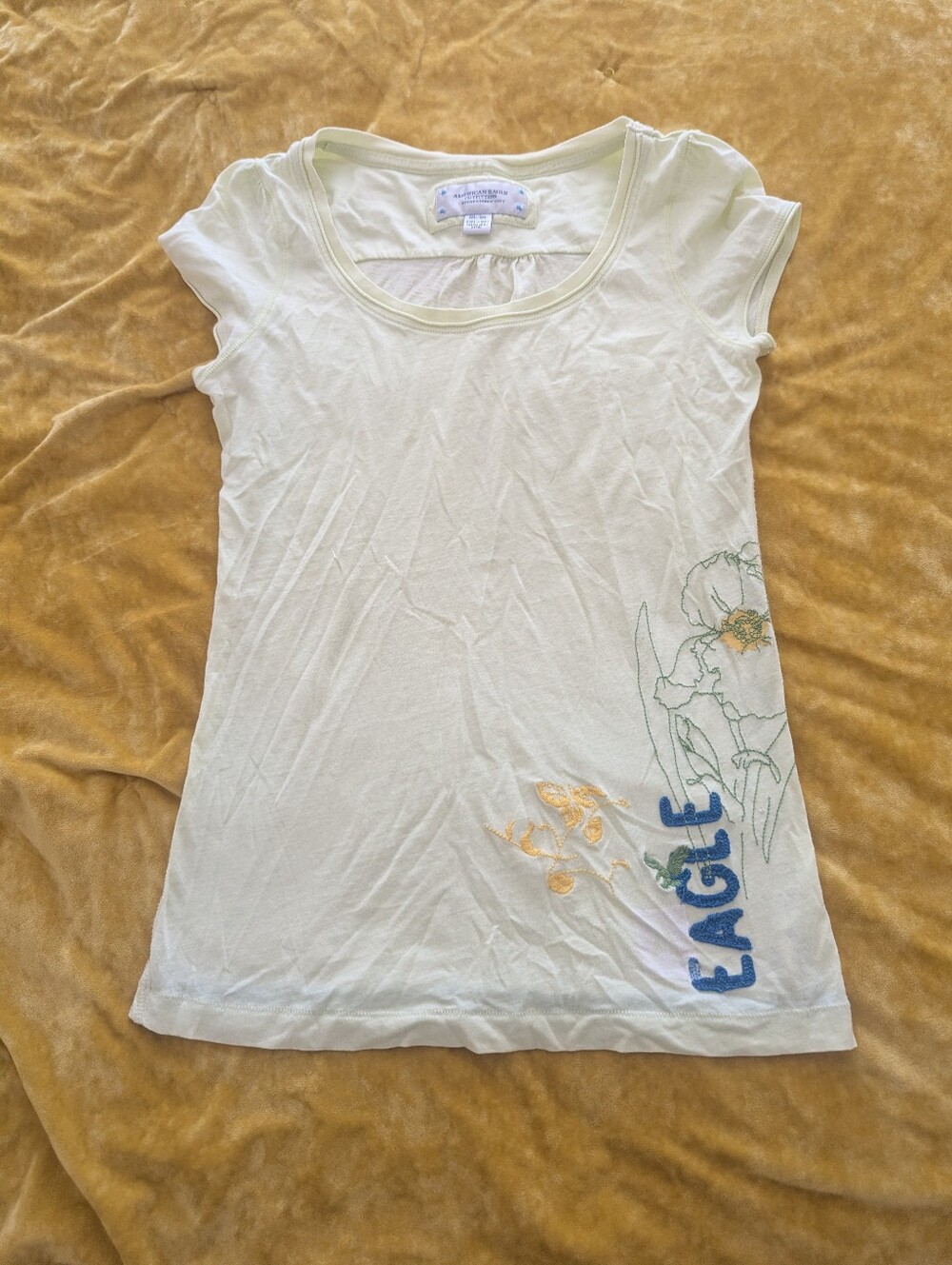 Vintage 2000s American Eagle Tshirt Top Lime Yellow Green 100% Cotton Medium M